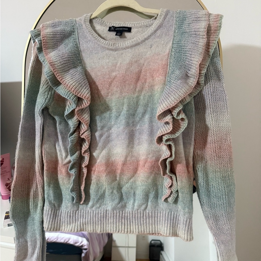 INC International Concepts Pastel Striped Ruffle Sweater